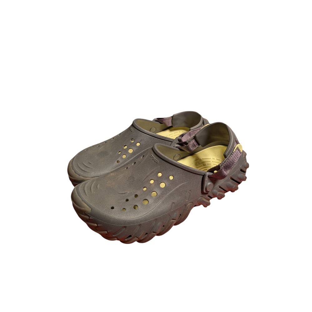 Crocs Echo Clog Espresso Brown Yellow Adjustable Strap Mens 9 Womens 11 Sandals